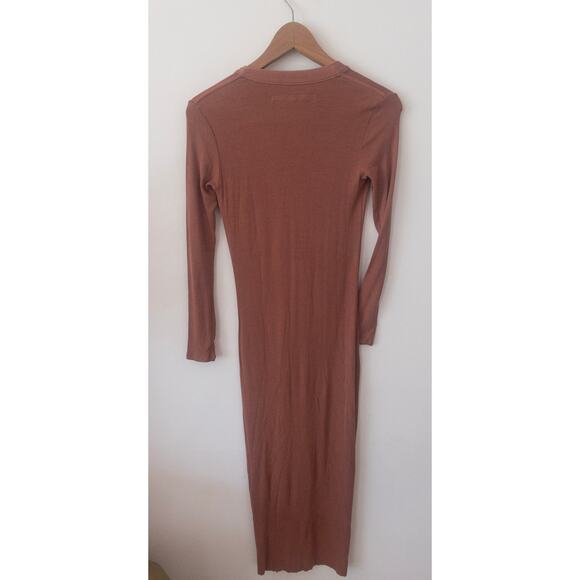 Enza Costa Silk Rib Cardigan Midi Dress in Adobe Brown Size Small - Picture 2 of 5